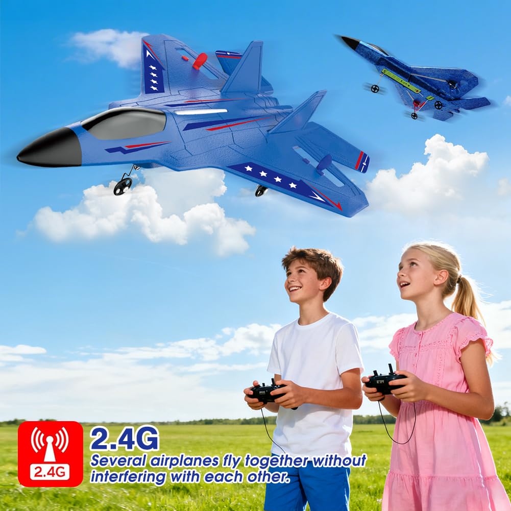 Fremego RC Flugzeug RTF,2 Stück 2.4Ghz Kampfflugzeuge Ferngesteuertes Flugzeugs für Anfänger Flugzeug Ferngesteuert Modell Spielzeug Blau&Gelb F22