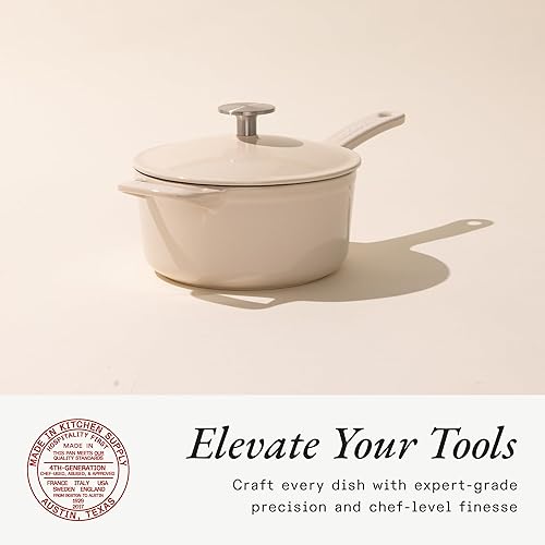 Miniatura 4 de Made In Utensilios de cocina - Cacerola de hierro fundido esmaltado de 2 cuartos de galón con tapa, color rojo, hierro fundido esmaltado a mano,