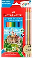 Lápis De Cor, Faber-Castell, Sextavado, 12 Cores + 3 Metálicos, Modelo:120112+3MET, Cor: Multicor