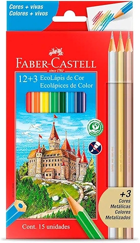 Lápis De Cor, Faber-Castell, Sextavado, 12 Cores + 3 Metálicos, Modelo:120112+3MET, Cor: Multicor