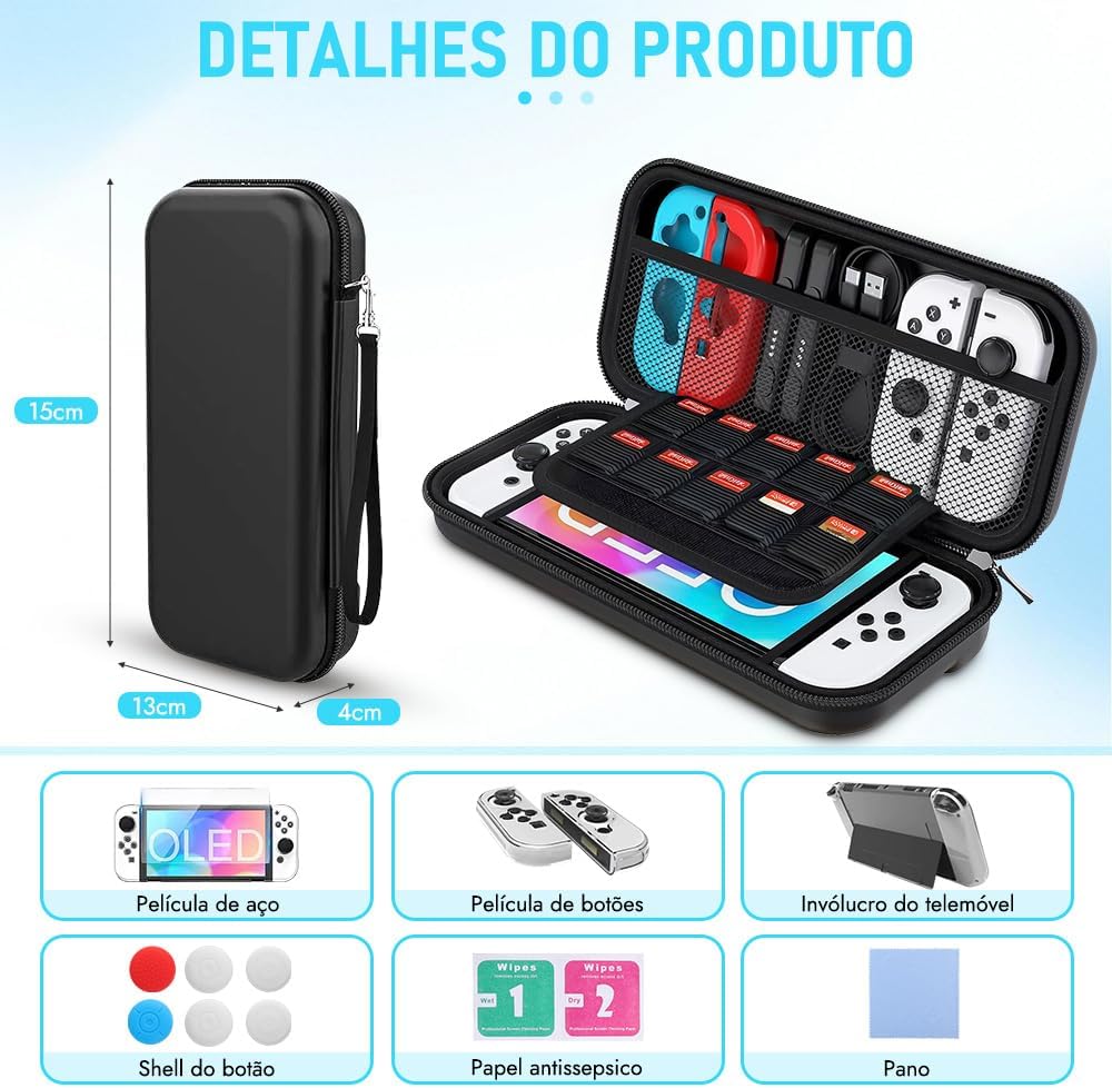 Bolsa Estojo Capinha Resistente Para Nintendo Switch Oled, Acessórios Capa Protetora para Compartimentos Bolsa Estojo Capinha Resistente Para Nintendo Switch Oled, Acessórios Capa Protetora para Compartimentos