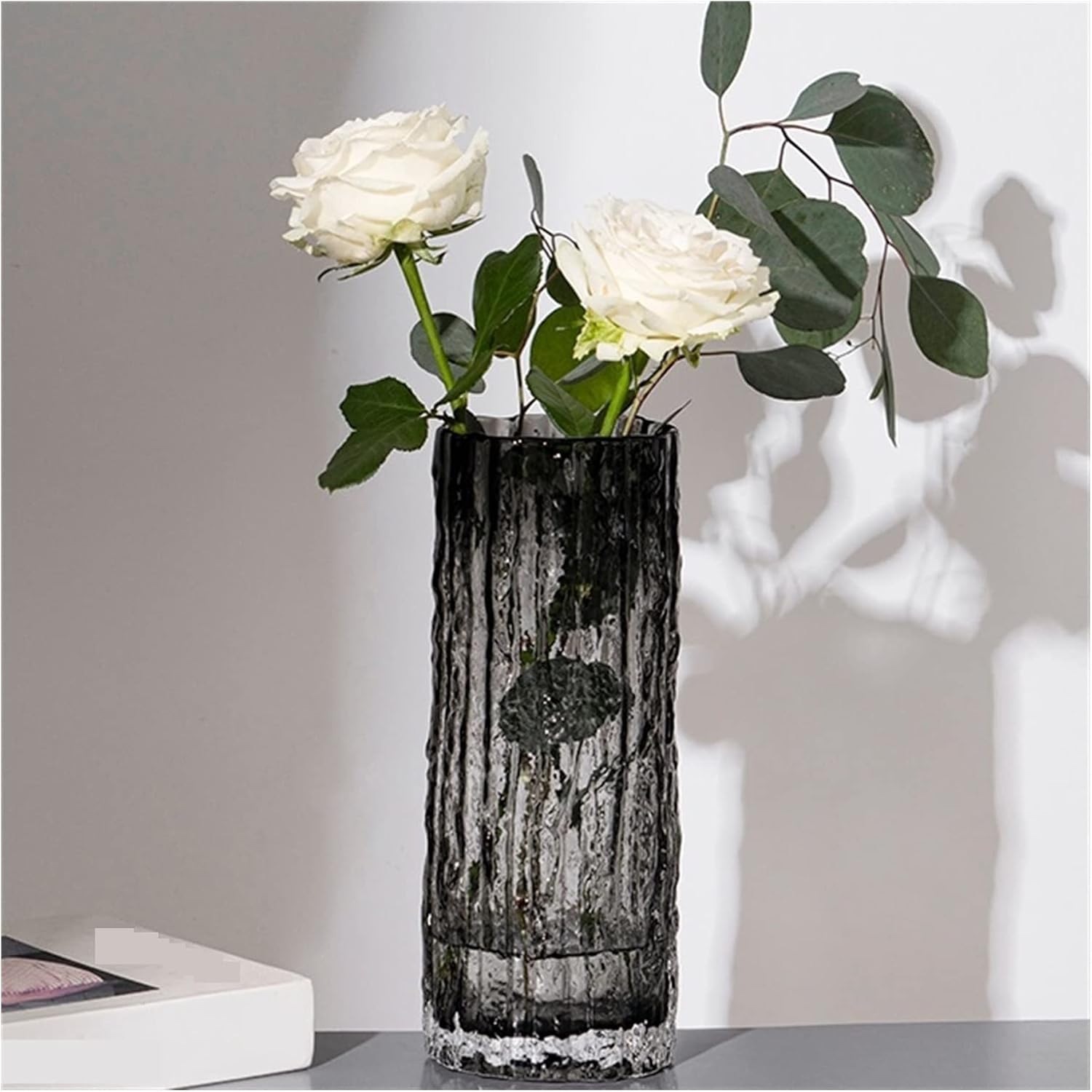 Vase Luxury Frozen Glacie Glass Vase for Fresh Dry Flower Tabletop Ornament Decorative Utensils Terrarium Vase Decoration Home Modern Suitable for dining and living room home decoratio(Small)