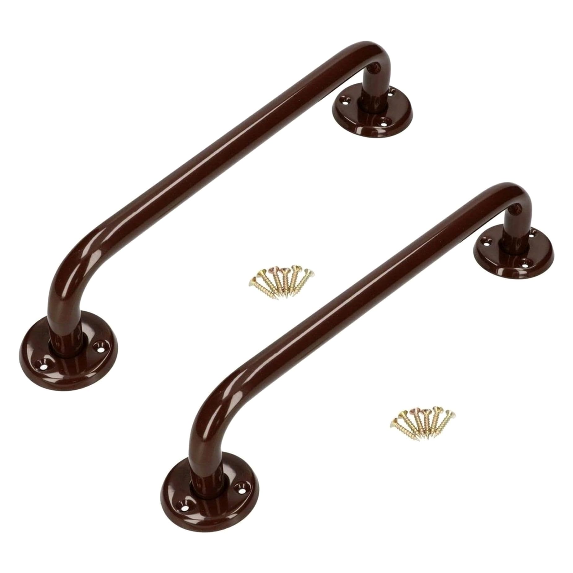 2 x Bathroom Grab Bar for Elderly, Disabled, Seniors - 400 mm Brown Safety Handrail with Fixings - Powder Coated Steel Anti-Slip Mobility Support Handle for Shower, Bath, Toilet, Stairs, Home, Care