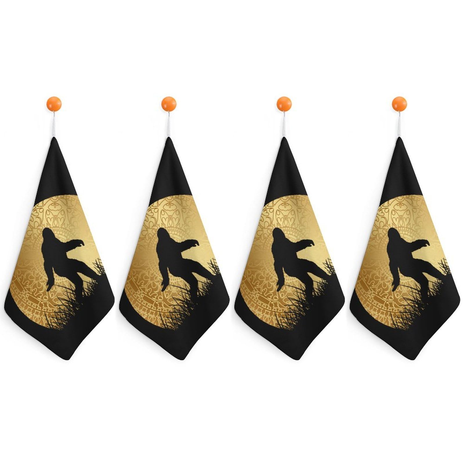 TXFBTRFSA Bigfoot Sasquatch And Moon Hand Towels with Hanging Loop Kitchen Towel Handkerchiefs Cleaning Cloths