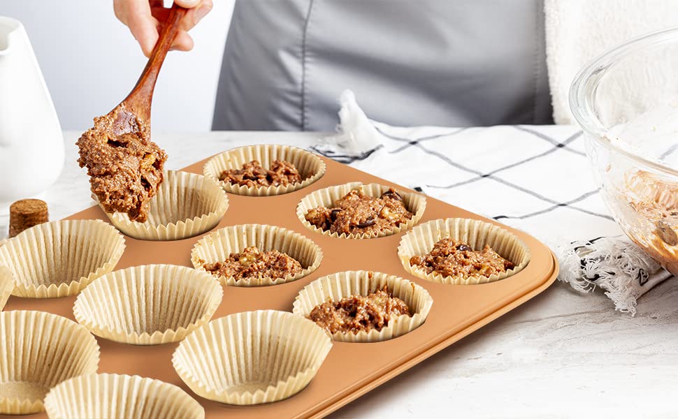 Eternal Living 12 Cup Muffin Pan & Cupcake Pan Nonstick, Copper Set of 2