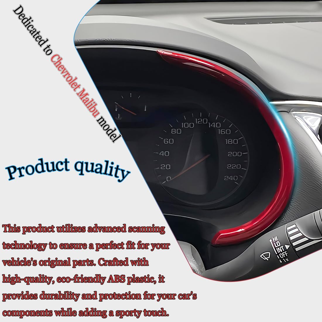 Dash Board Trim, for Chevrolet Malibu 2016 2017 2018 2019 2020 2021 2022 2023 2024 - ABS Wine Red Sport Interior Trim Full Set Accessories