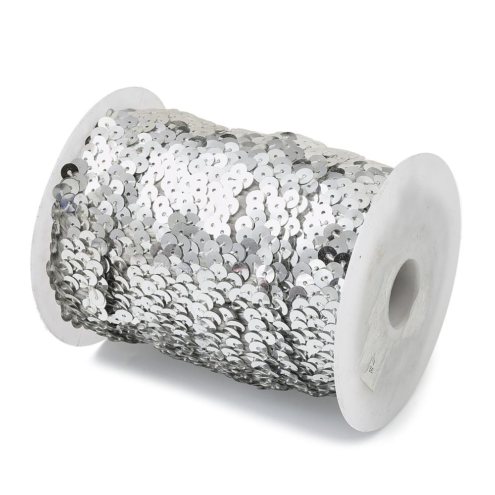 Stiesy 10M Silver Sequin Beads Strip 28mm Paillette Trim for DIY Crafts