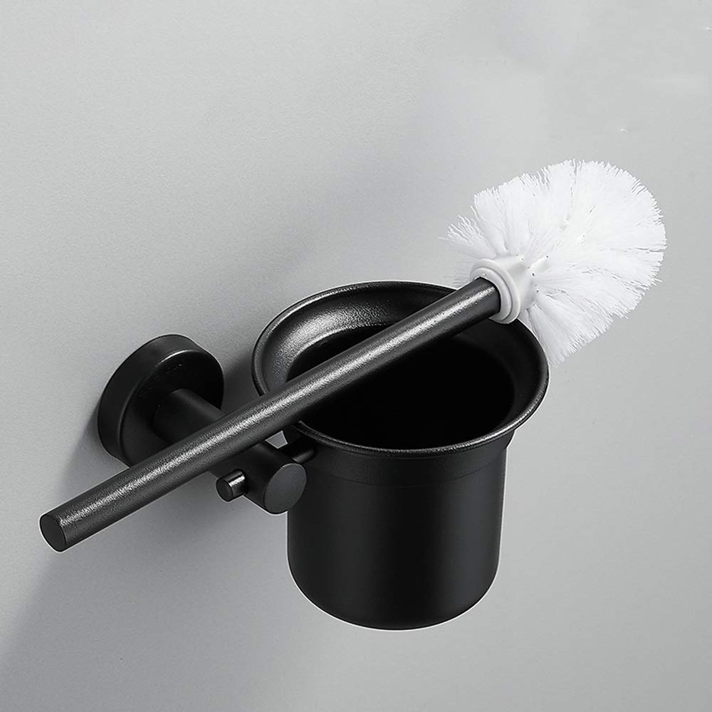 Nff Spazzola E Supporto per La Toilette, Acciaio Inossidabile con Base Pennello per La Toletta Nera A Parete, Manico Lungo con Setole Resistenti Spazzola Igienica 29x9.5 Cm