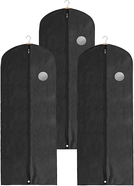 Clay Roberts Long Garment Bags, Black Dress Covers, Pack of 3, Clothing Storage Bags, Travel, Weddings, Suits and Dresses, Breathable Fabric