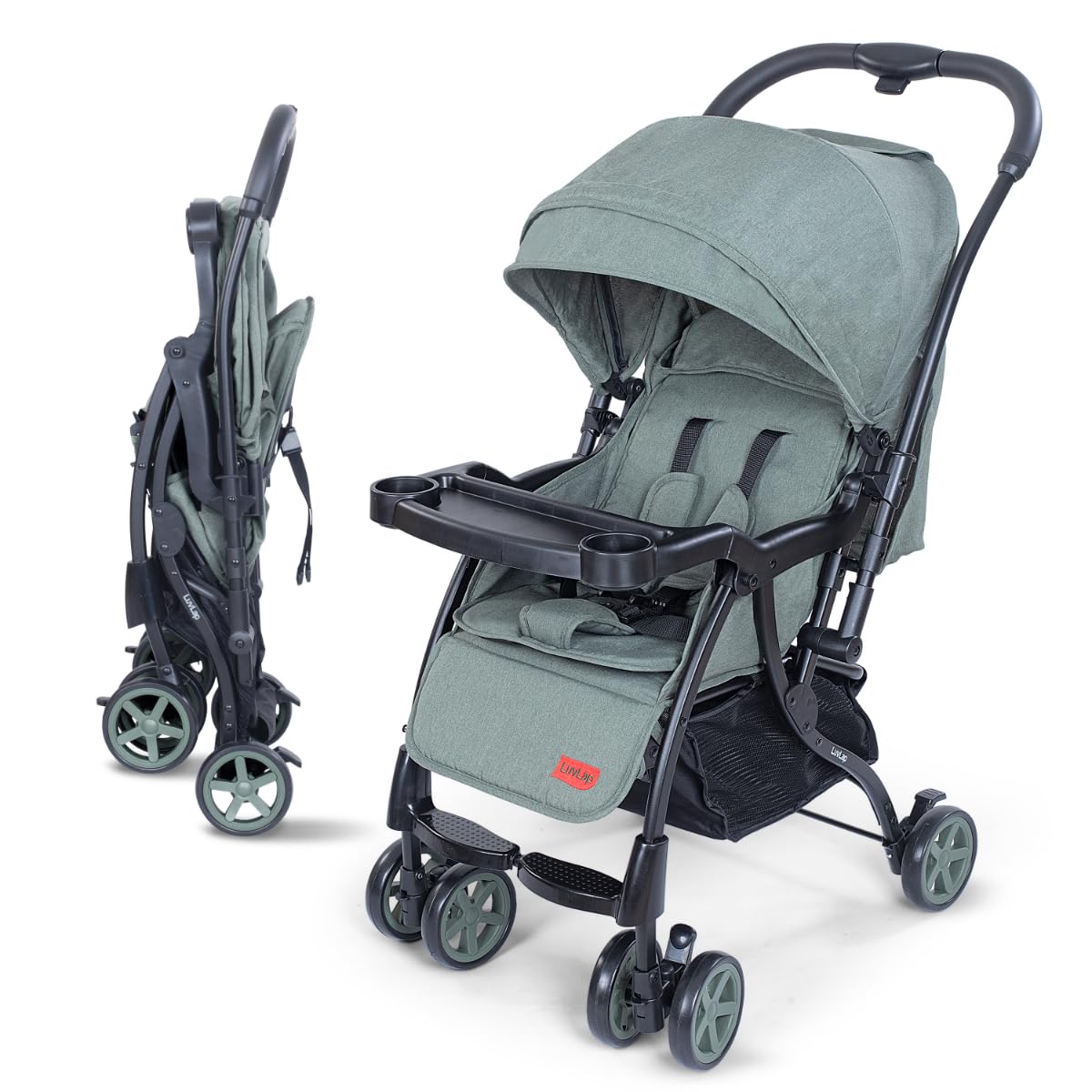 Luvlap Sunshine Plus Stroller/Pram with Reversible Handlebar, 5 Point Harness, 3 Level Recline Adjustment, Compact and Easy Fold, for Newborn Baby/Kids, 0-3 Years (Light Green)-picture-27