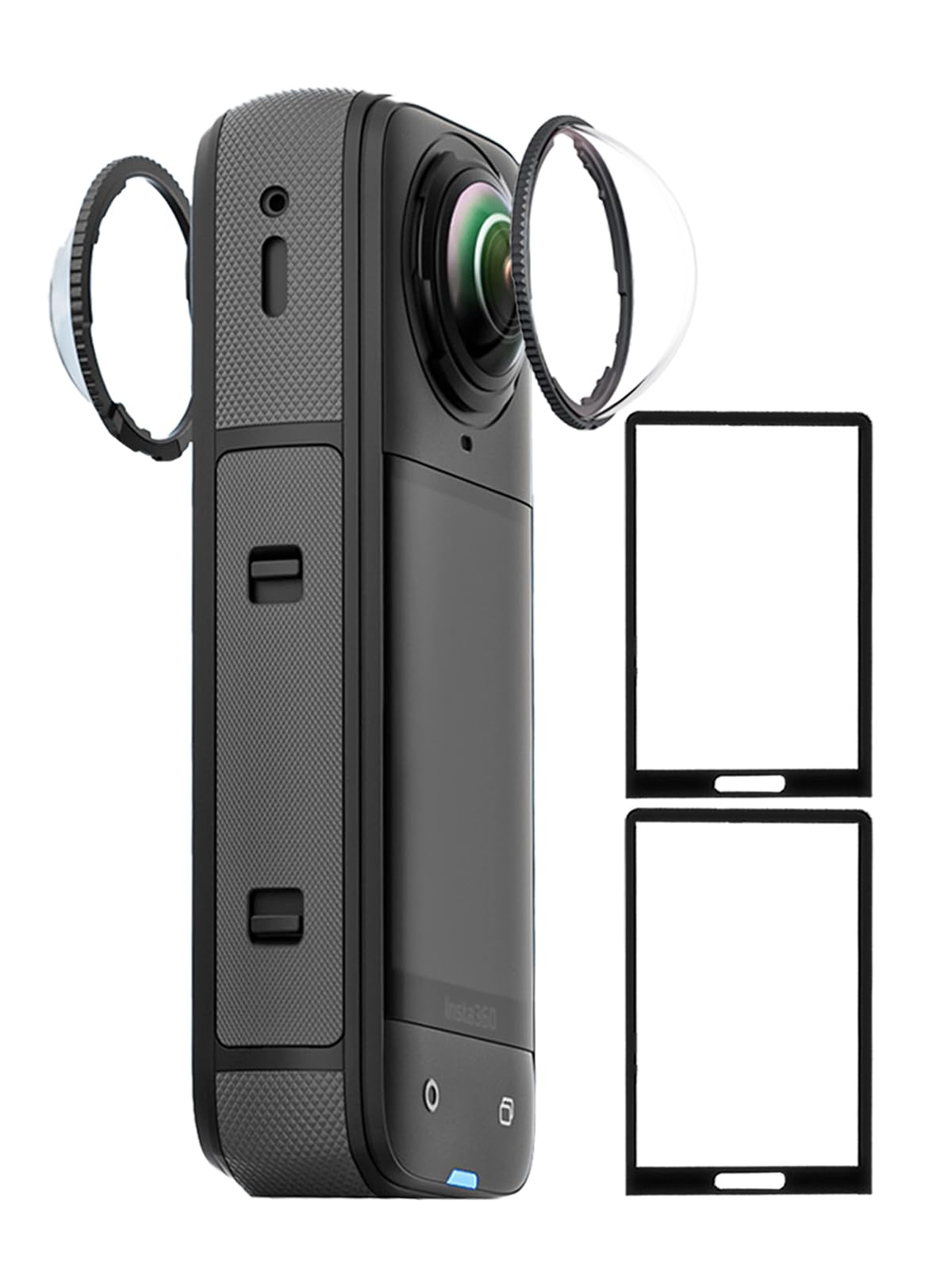 iDaPro Protector de pantalla+Protector de lente para Insta360 X5 | Lote de 2 + 2 Prot. + Caja ABS. Dureza 9H, Antiarañazos, Antiburbujas, HD, 0.33mm Ultrafino. Instalación por rotación.