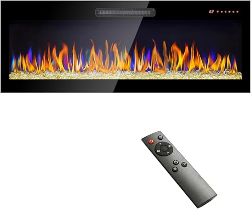 Chimenea eléctrica de 50 pulgadas para interiores montada en la pared y empotrada con control remoto y pantalla táctil, función de temporizadorllama
