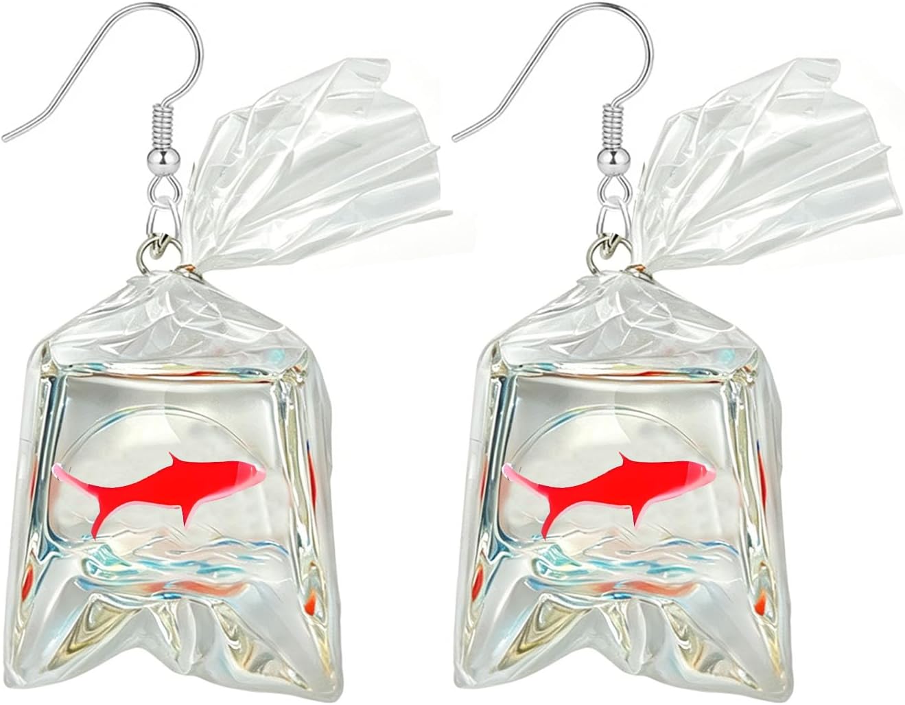 MALOYANVE Goldfish Water Bag Shaped Earrings for Women Charm Funny Handmade Resin 3D Lifelike Animal Dangle Earrings Jewelry Gifts