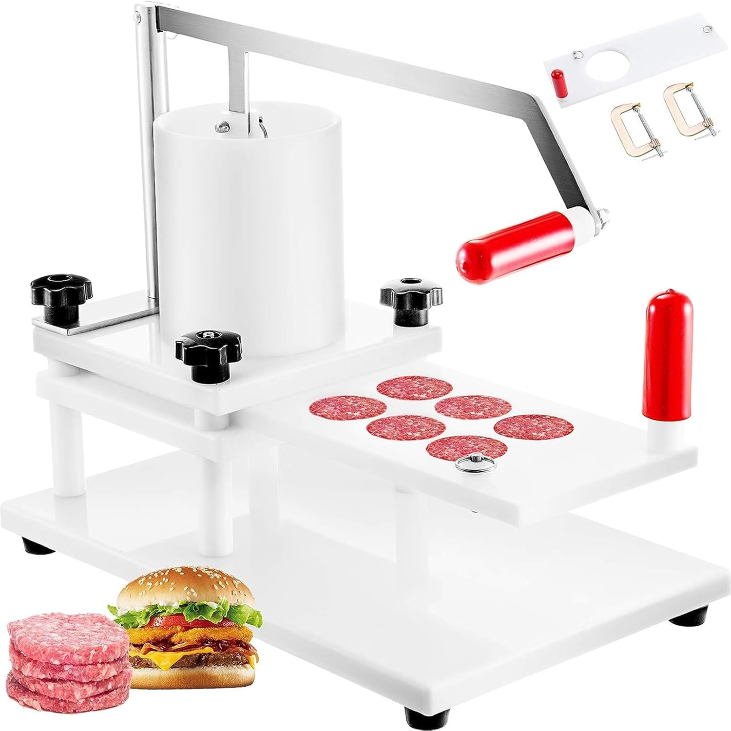 KEhtu Commercial Patty Making Machine, Hand Press Hamburger Making Machine with 1.5kg Large Hopper, Desktop Fixed Design, Production Capacity: 42PCS, Patty Weight: 39-41g