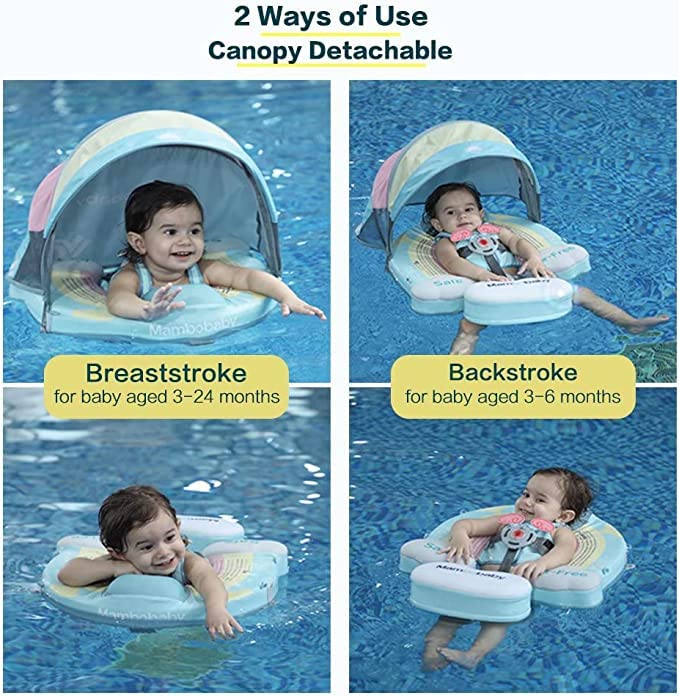 Mambobaby pływak basenowy z baldachimem dla niemowląt od 3 do 24 miesięcy