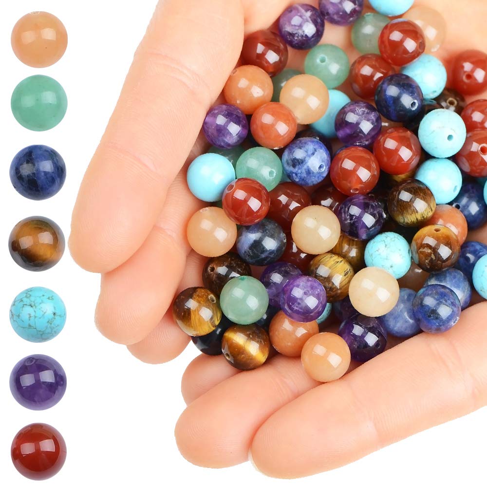100 Pcs 8mm Natural Stone Beads - Chakra Gemstone Round Beads With 10m Elastic String For Jewelry Making