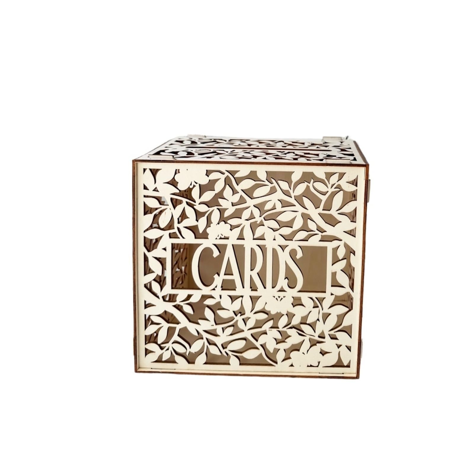 KHASCBNF Wedding Card Box Wooden Wedding Card Box DIY Envelope Money Boxes With Lock Hollow Leaves Pattern Birthday Party Decoration