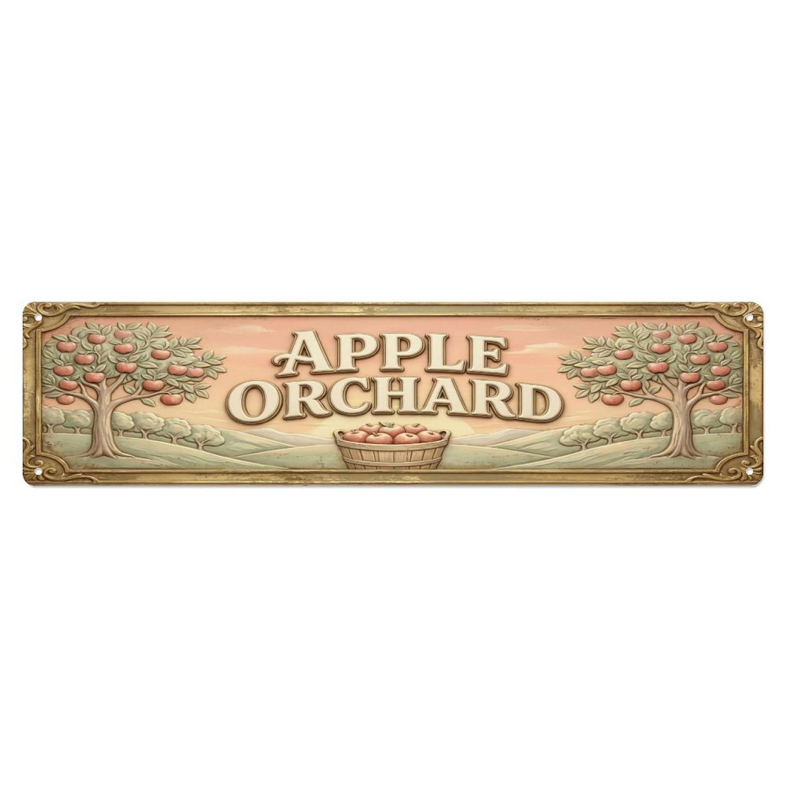 Olhnbad 4X16inch(10X40cm) Vintage Cottagecore Garden Apple Orchard Relief Metal Tin Sign
