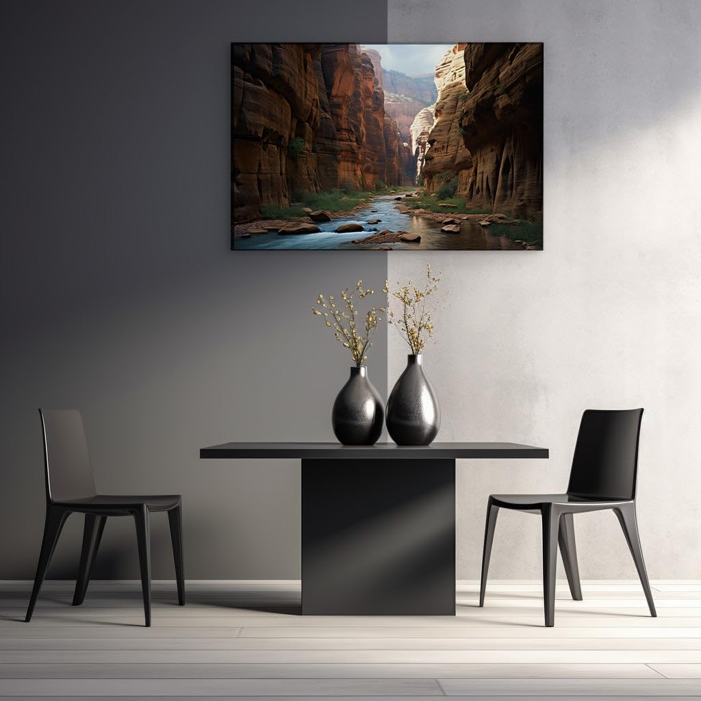 Canvas for Living room. Rustic Elegance: Nature's Brushstrokes on Canyon Riverscape, 27 x 18 inch Canvas Wall Art - Contemporary Masterpieces - Zen Wall Decor - 69x46 cm (27x18 inch)