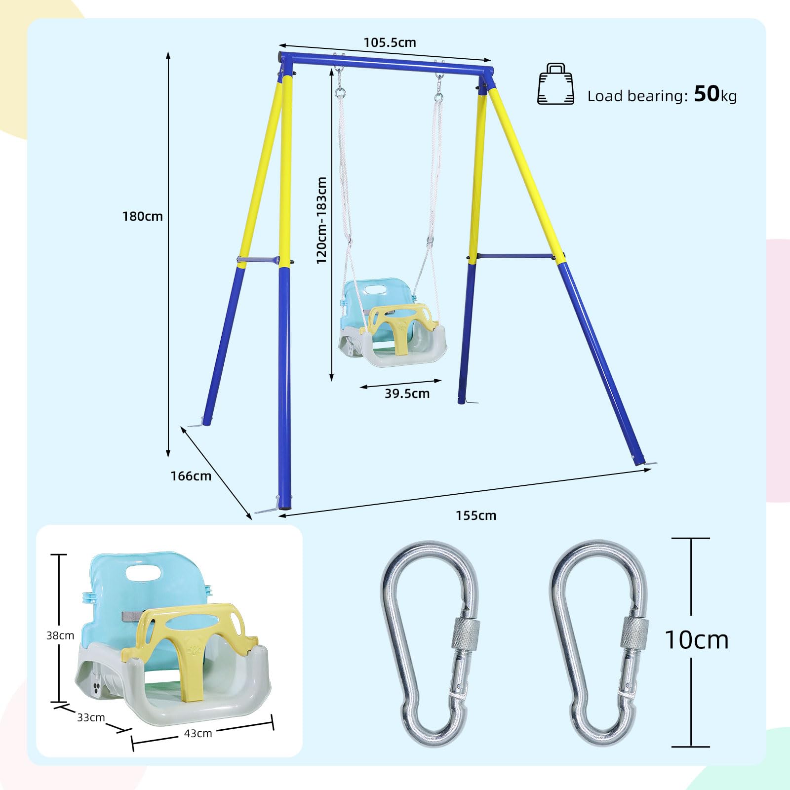 CCLIFE Altalene da Giardino per Bambini con Struttura In Metallo per Esterno Interno Altezza Regolabile ZERRO