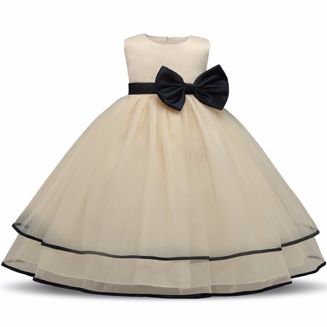 Wish littlle Baby Girls Gold Satin Round Nack Fit and Flare Long Maxi Dress (WLT-059_Kidswear)