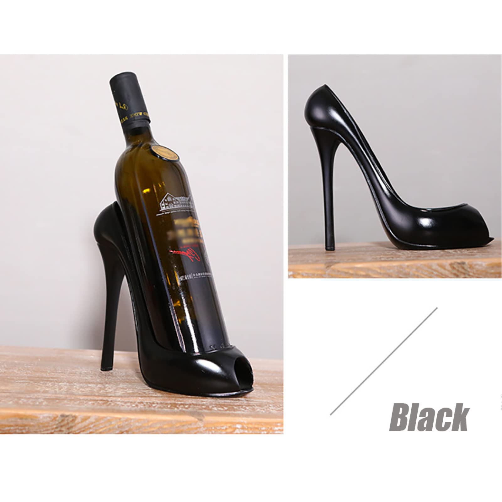 High Heel Shaped Tabletop Wine Rack - Golden Countertop Bottle Display Holder For Home Or Bar - View #4