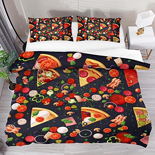 Xinxunfushi Italian Pizza Duvet Cover Set, 3 Pieces Bedding Set With Zipper Closure, 2 Pillow Shams 1 Duvet Cover, Comforter Cover For Childrens/Kids Twin Size #TOP5