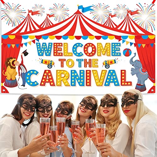 Image of Welcome To The Carnival Backdrop - 72x44 Inch | Carnival Theme Party Decorations | Circus Party Decorations for Birthday Carnival Games for Kids, Carnival Decorations for Carnival Party, KatchOn