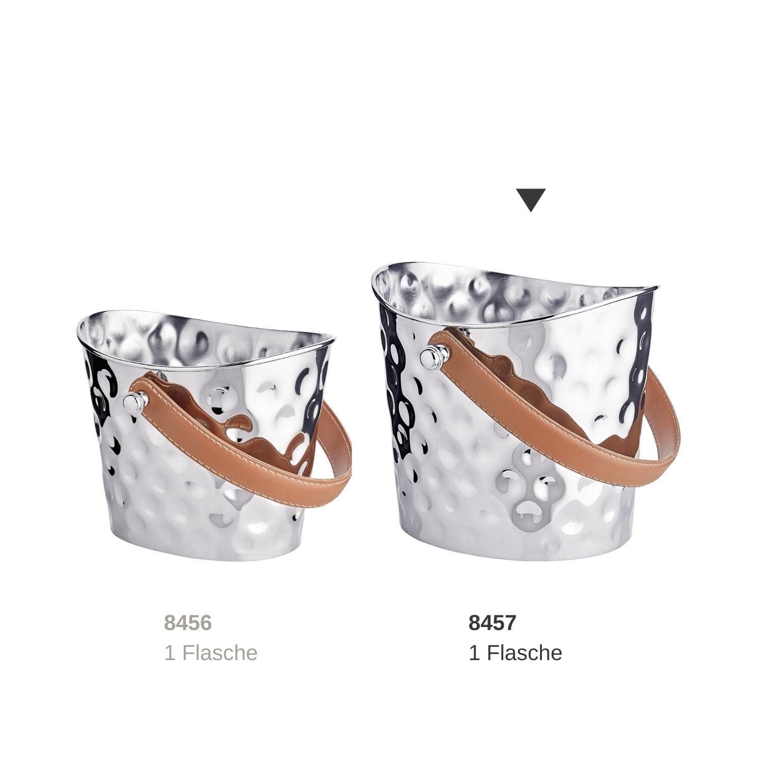 EDZARD Champanera Gilbert (B 28 cm, H 23 cm), acero inoxidable martillado, niquelado brillante, con asa de piel marrón – enfriador de vino, enfriador de botellas, cubitera
