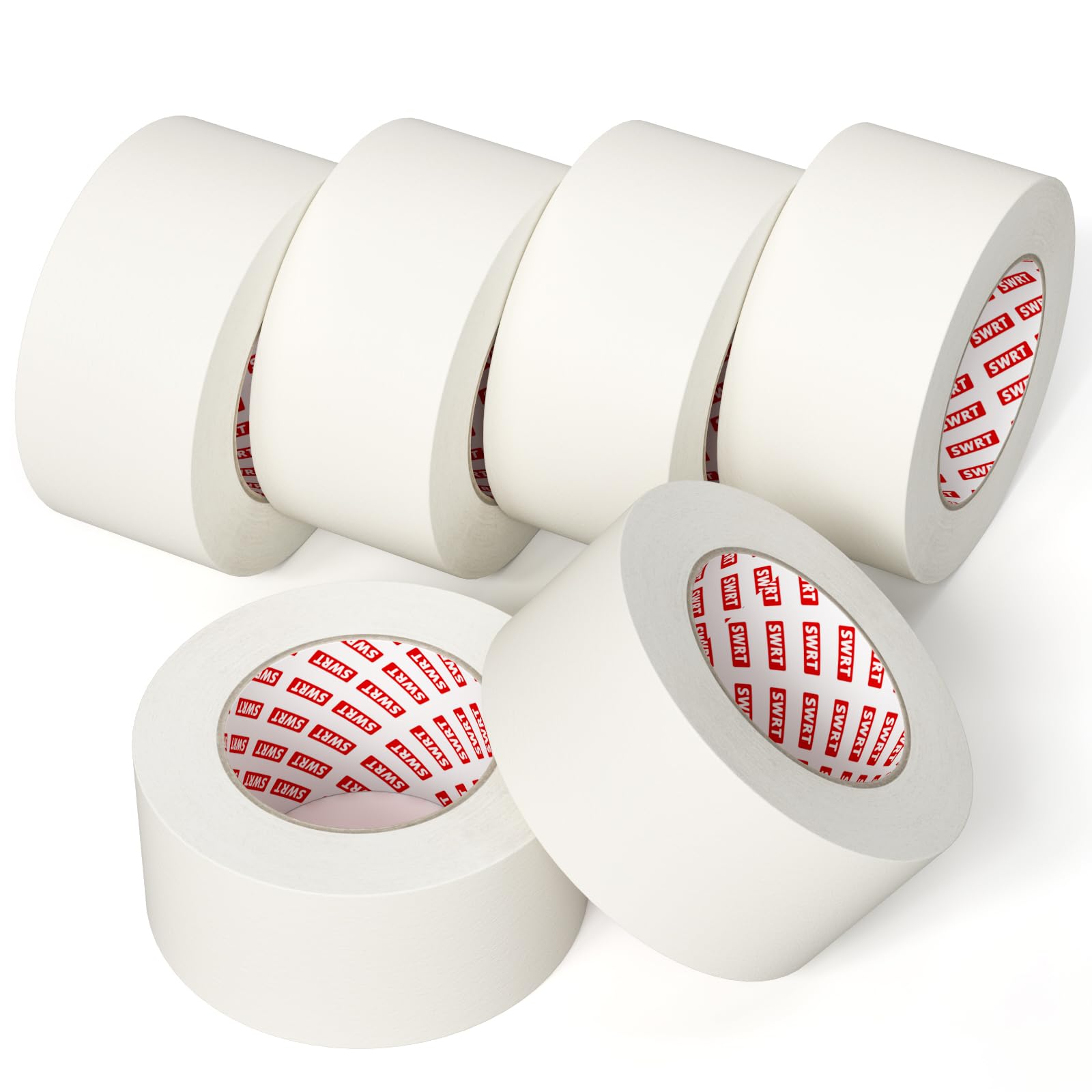 SWRT Cinta adhesiva de 5 cm de ancho x 55 yardas, 6 rollos (330 yardas en total), cinta de pintor blanca para pintura, mejoras del hogar, etiquetado y manualidades, eliminación limpia, fácil de rasgar