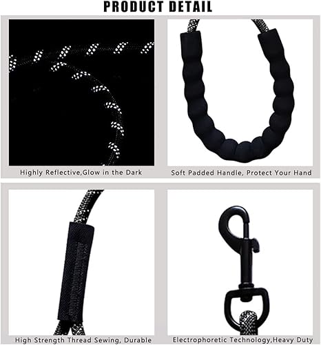 Miniatura 7 de Correa de cuerda larga resistente de 15 pies y 30 pies con mango suave, hilos altamente reflectantes, cable de verificación de entrenamiento de