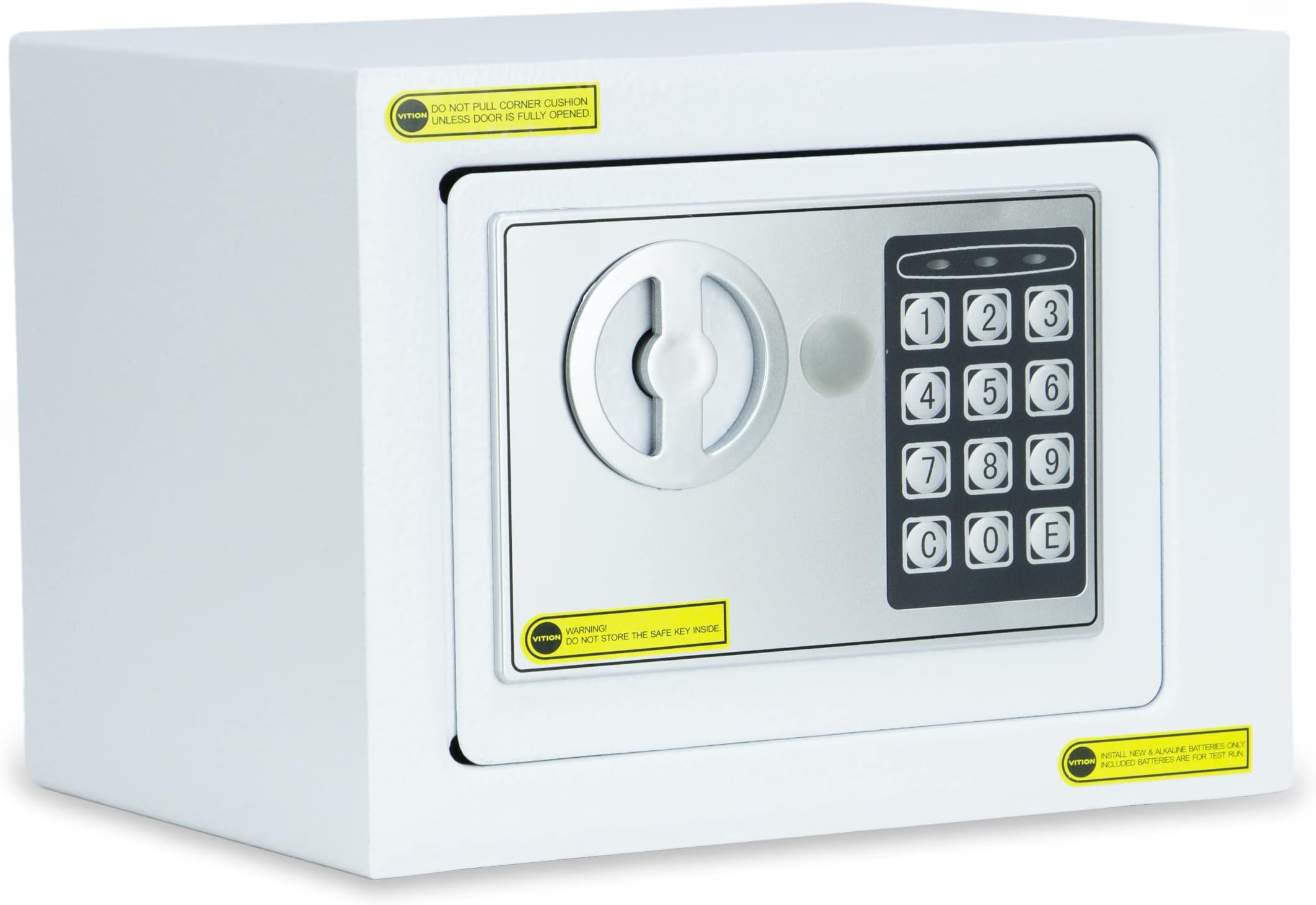 VITION Safe Box Small, Digital Security Lock with Key For Passports Cash Money Jewelry Watches Suitable For Home Office Travel (white)