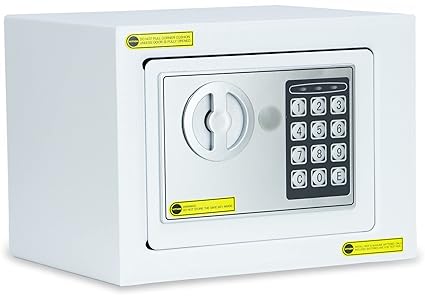 Safe Box Small, Digital Security Lock with Key For Passports Cash Money Jewelry Watches Suitable For Home Office Travel (white)