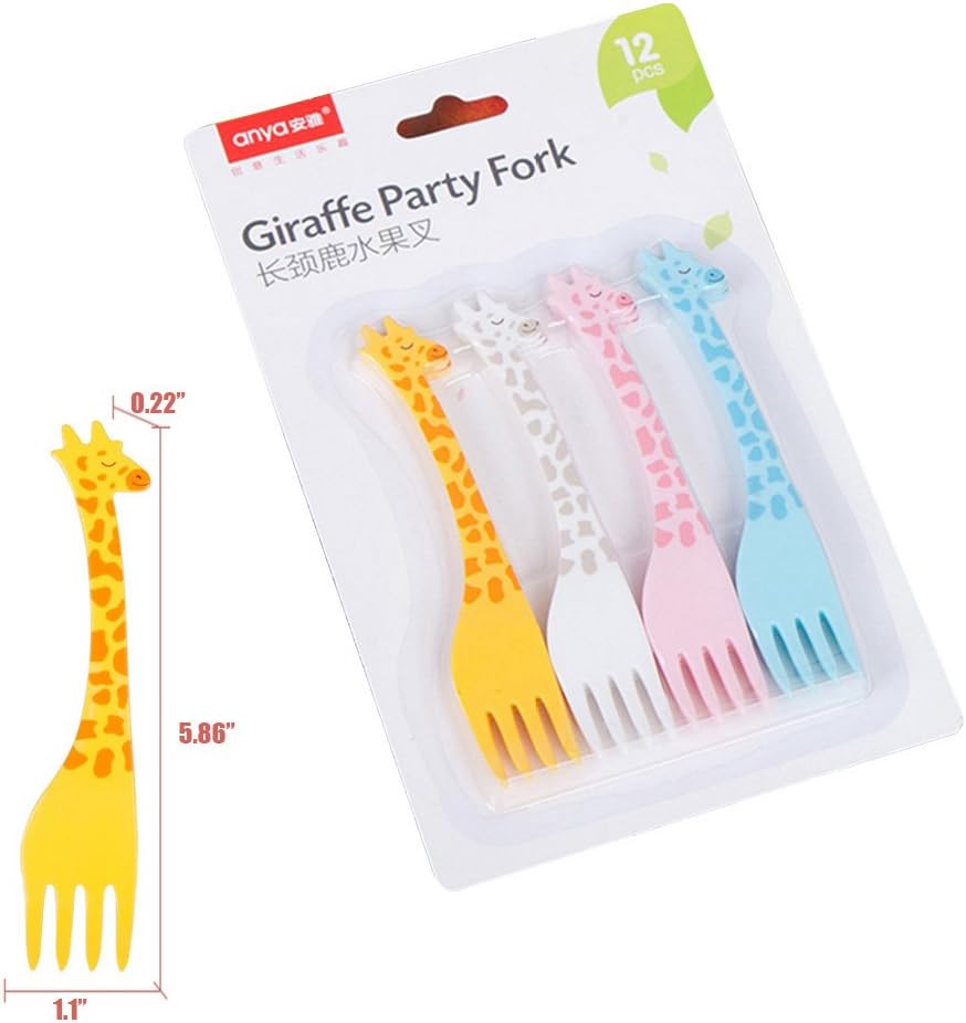 HUNGER Happy Giraffe Fruit Forks Cocktail Sticks Party Supplies Plates Picks Dessert Forks Cake Forks, 12 PCS