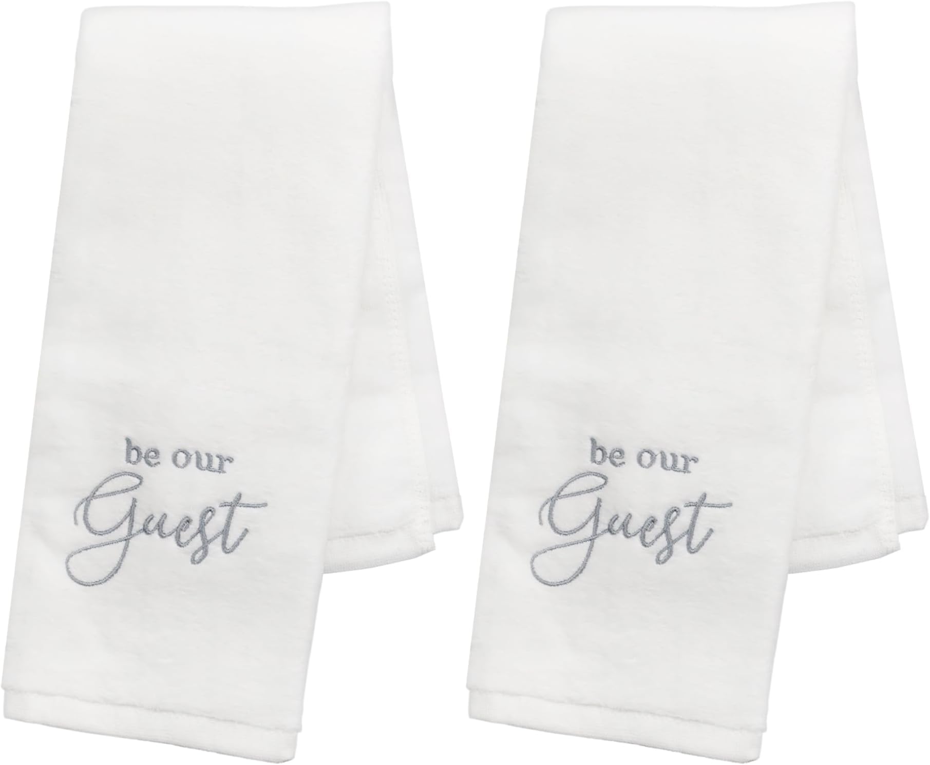 AuldHome Design Guest Towels (Set of 2, White); Be Our Guest Monogrammed Hand Towels, White w/Gray Script