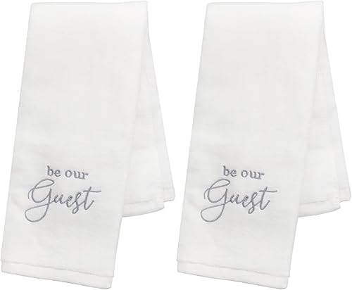 AuldHome Design Toallas de invitados (juego de 2, blancas) toallas de mano con monograma Be Our Guest color blanco con escritura gris