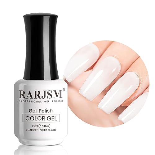 Miniatura 10 de RARJSM - Esmalte de uñas en gel, color blanco cremoso, jade transparente, 15 ml, requiere secar con lampara UV o LED, transparente, suave, verano,