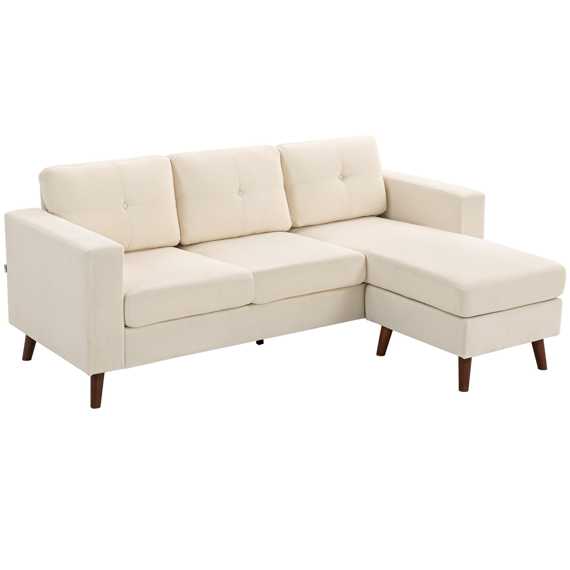 HOMCOM Sofá Chaise Longue Reversible 3 Plazas 192x137x84 cm Crema | Sofá Esquinero en Forma de L, Tapizado en Pana, Marco de Acero, para Espacios Reducidos, Salón