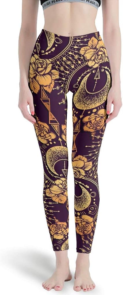BTJC88 -moon sun Yoga Pants Women Designs, Fun Tights moon sun Theme High Waist Print Leggings Yoga Pants for Women Designs