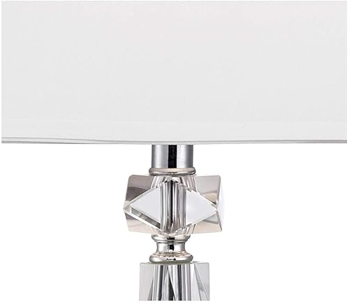 Miniatura 3 de Vienna Full Spectrum Mitzie - Lámpara de mesa tradicional de 25.5 pulgadas de alto, columna de corte de cristal transparente, tela blanca de