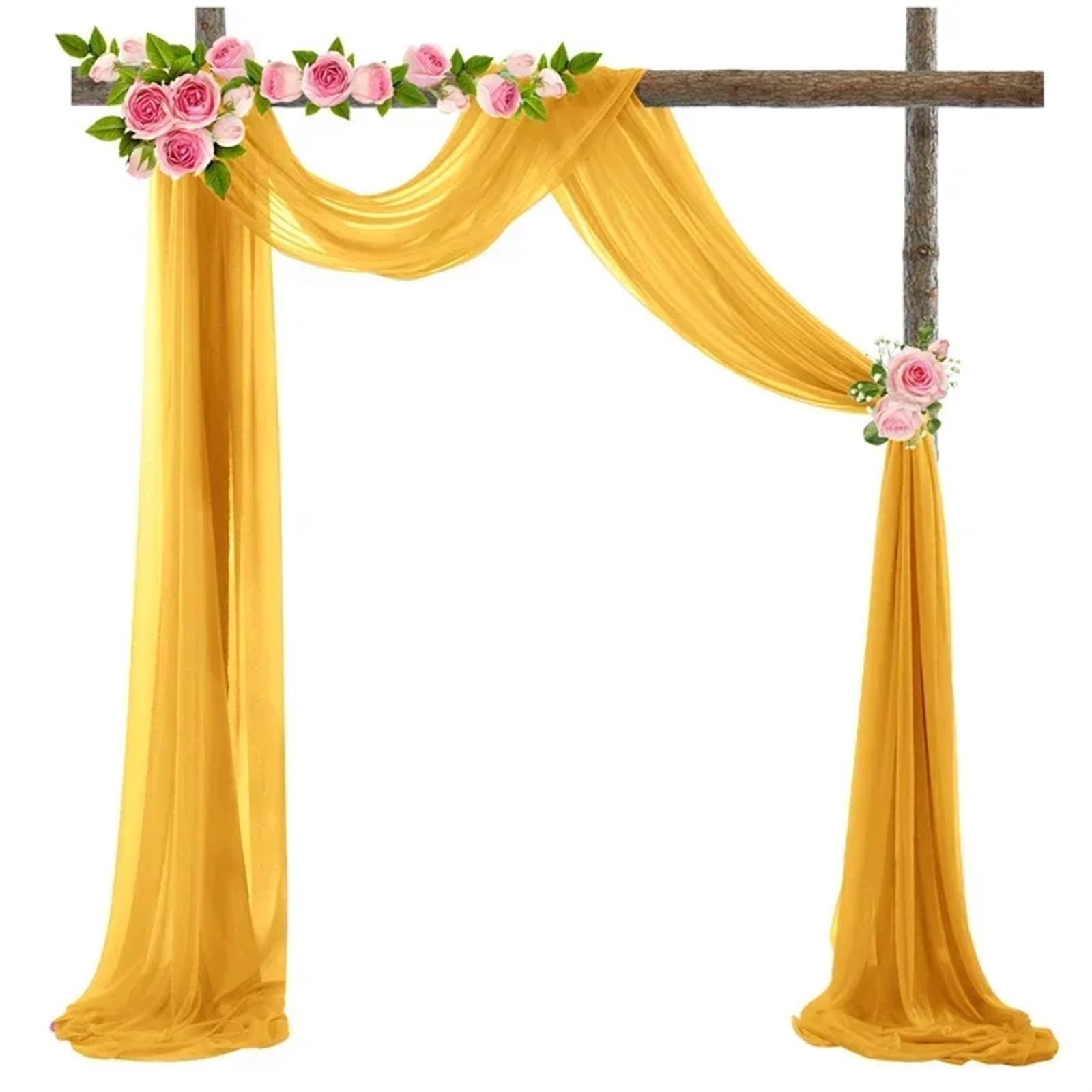 MOHUIED 10M Wedding Arch Drape Decoration Tulle Organza Sheer Fabric Draping Curtain Birthday Party Backdrop Wedding Chair Sashes Decor Wedding Arch Draping Fabric(Gold,135x500cm)