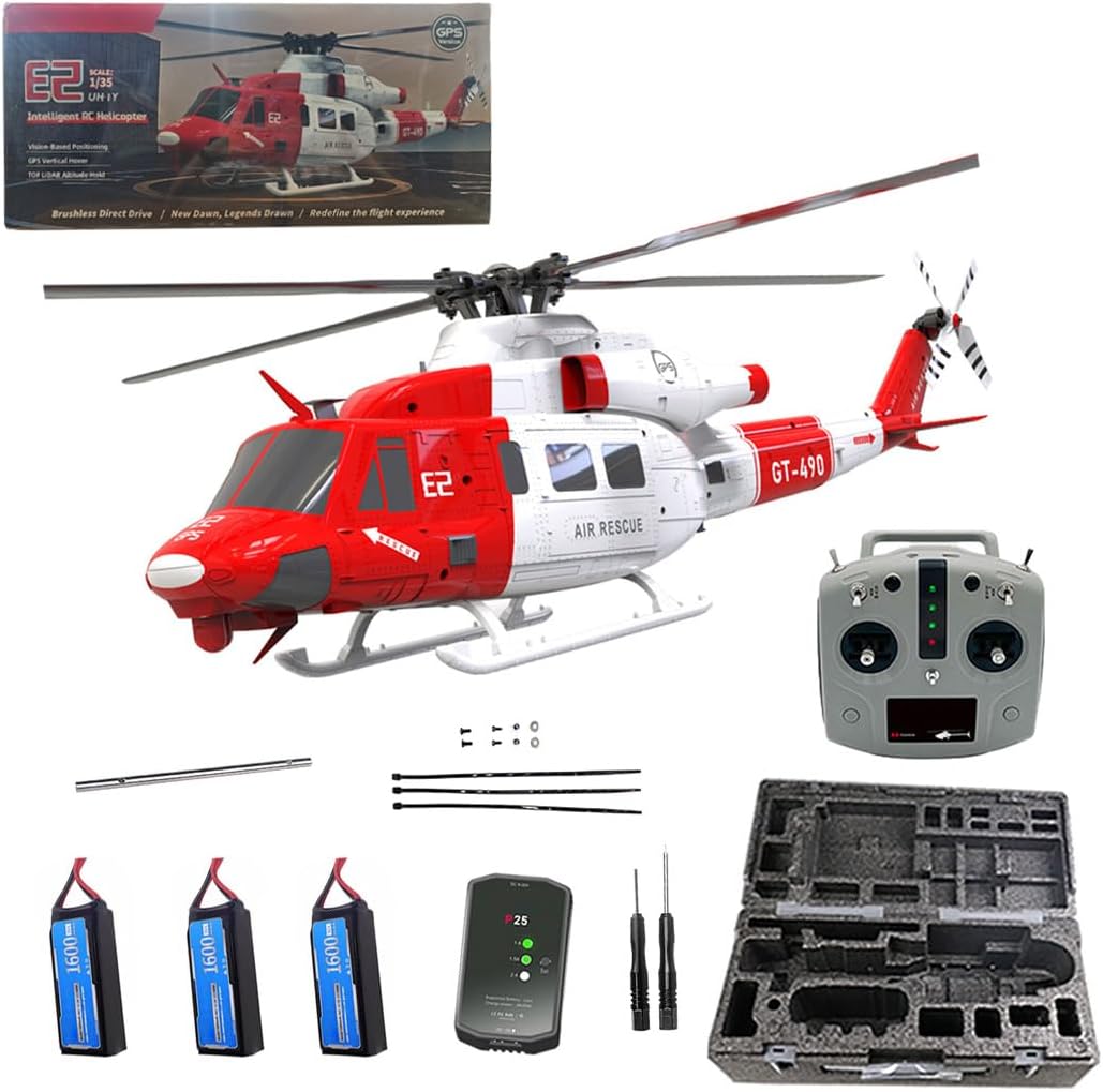 E2 UH-1Y GPS RC Helicopter Air Rescue, 2.4G 6CH Dual Brushless Direct Drive Stunt Remote Control Helicopter Lidar Positioning Mode1 2 Switchable, Gift for Enthusiasts -RTF