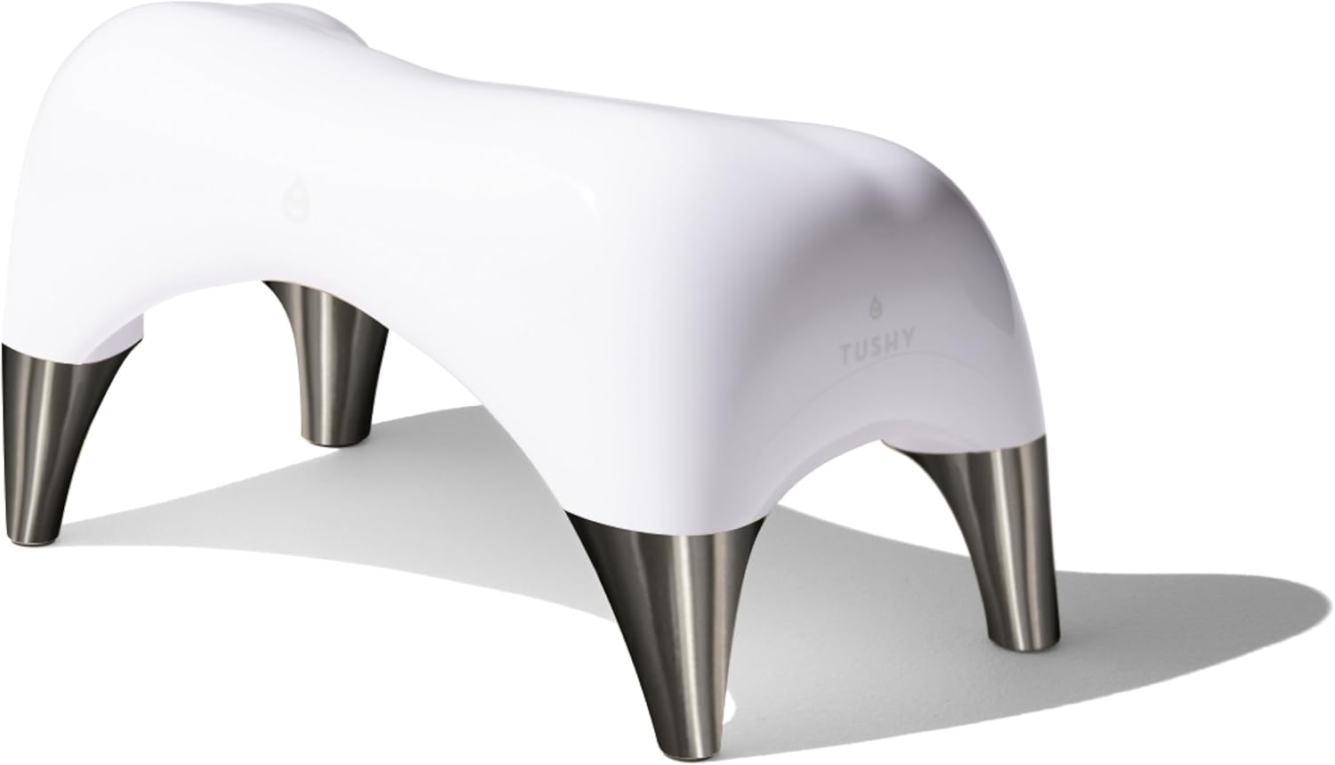 TUSHY Ottoman: a Premium Toilet Stool for the Bathroom, Modern Sleek Design | Squatting Position Helps Improve Bowel Health & Relieves Constipation (Relaxed 7.5" White/Brushed Nickel)