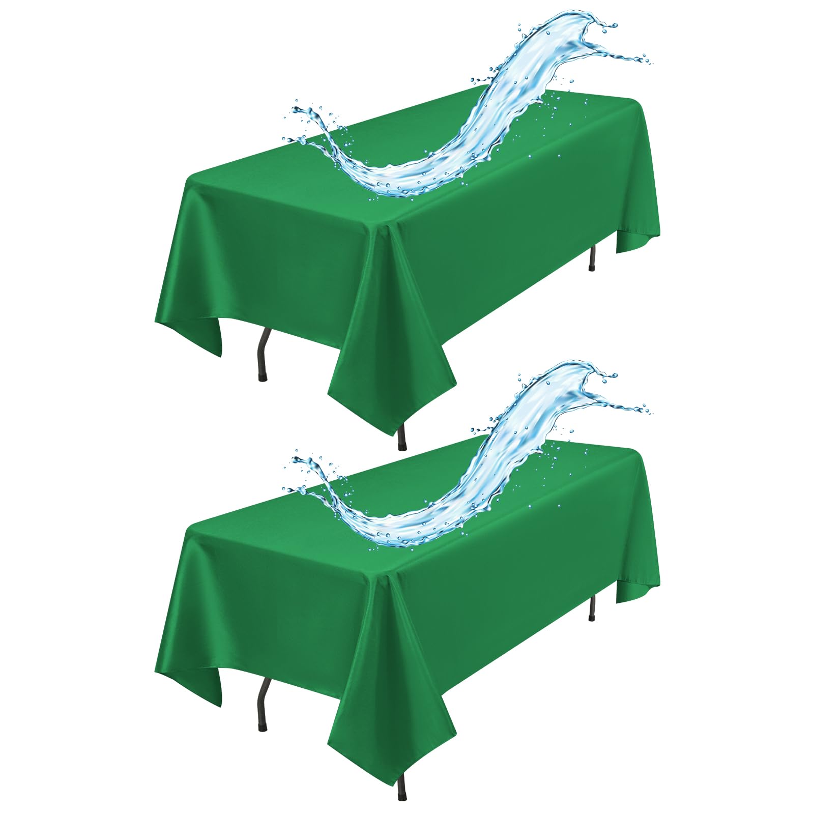 2 Pack Green Rectangle Tablecloth 153 x 260CM/60 x 102Inch Green Tablecloths Waterproof Polyester Table Cloth for 6 FT Tables Stain and Wrinkle Resistant Washable Fabric Table Cover for Party Wedding
