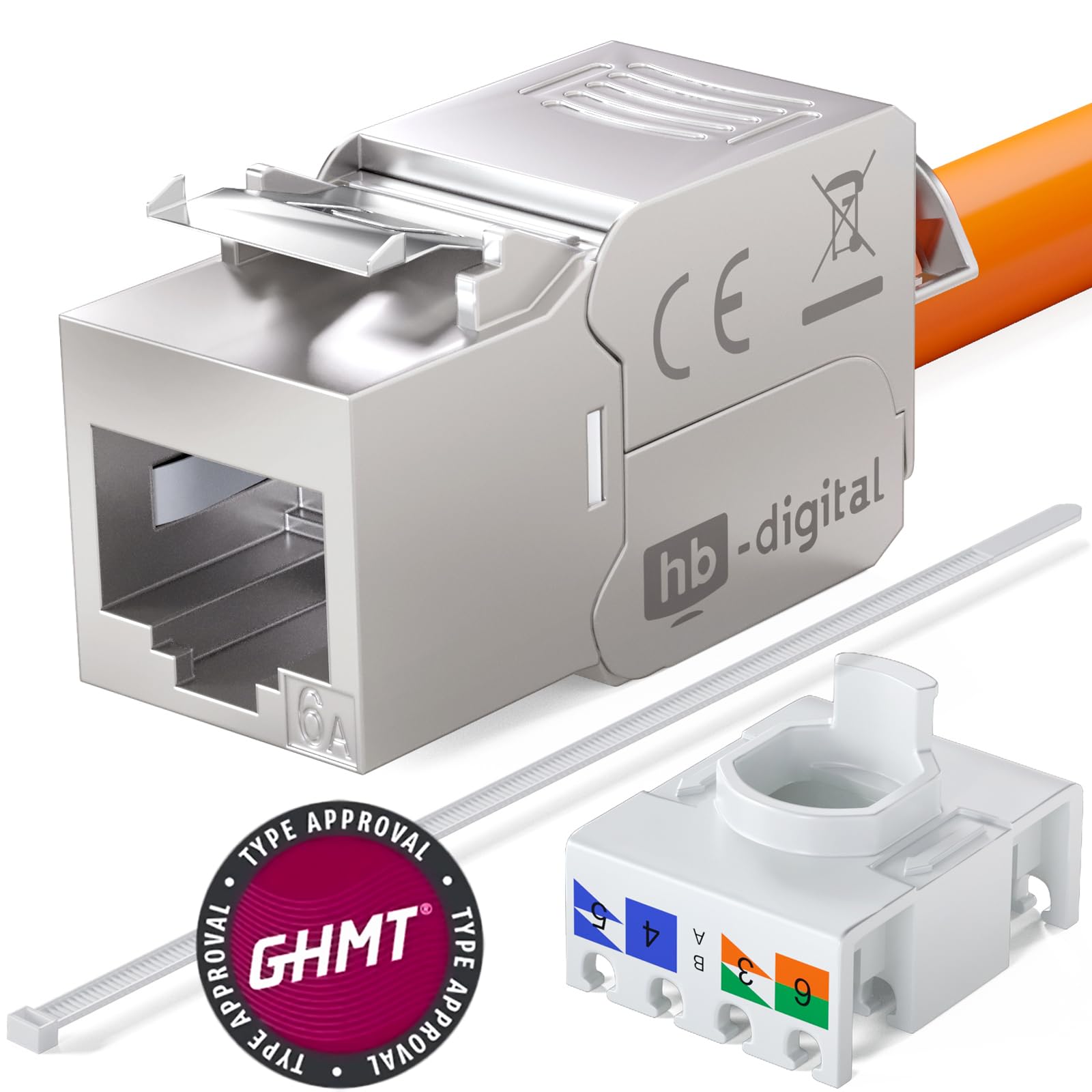 hb-digital Kit : 10 modules Keystone Cat.6a RJ45 + 10 adaptateurs de rail DIN Support Keystone pour rail DIN standard de 35 mm | RJ35 blindé sans outil Montage Ethernet LAN Réseau STP LSA
