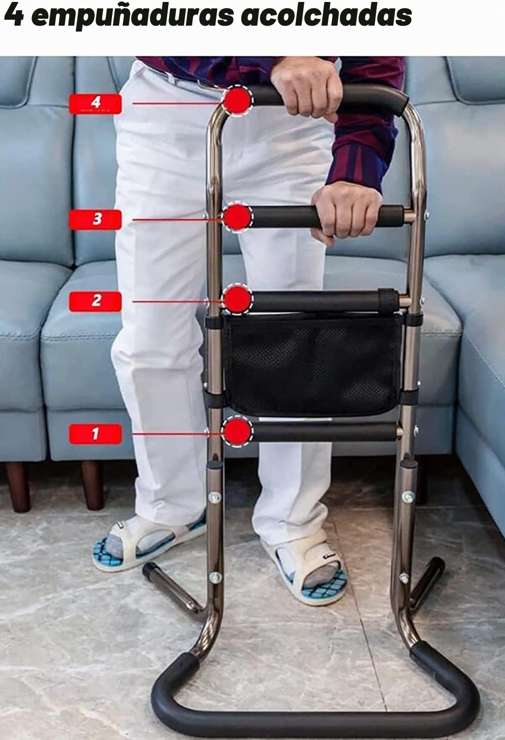 Soporte móvil para levantarse y Sentarse, Soporte de Apoyo con 4 Asas, Ayuda para Personas Mayores, Soporte para Cama de pie, asa de Altura Ajustable, soporta hasta 136 kg
