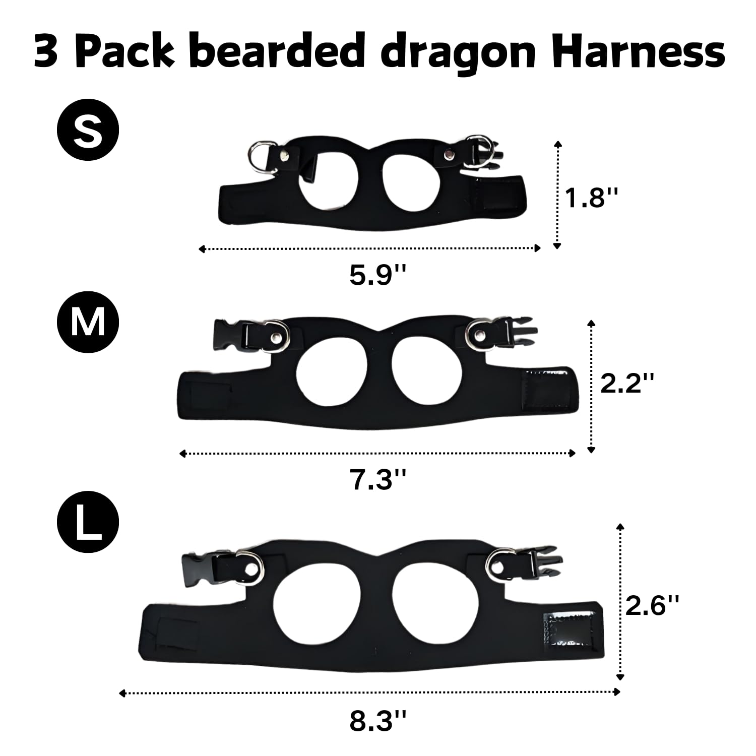 Soft Leath Harness and Leash Set for Bearded Dragon S M L 3 Size Adjustable Lizard Harness Vest Traction Rope Training Walking for Small Animal Reptile Squirrel Rat (Black)