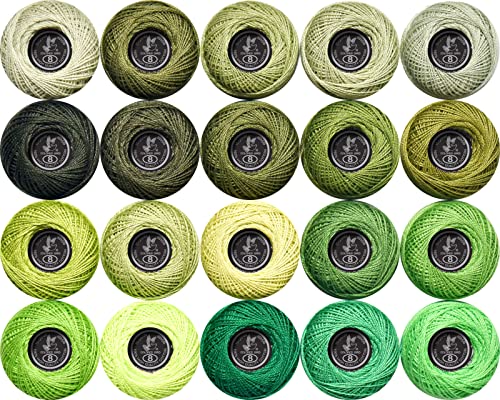 Image of Soft 20 Colors Classic Crochet Thread 20 Pack,100% Cotton (Avocado Green-701-524)