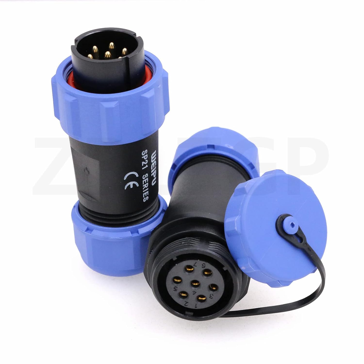 SP21 7 Pin Heavy Duty Wire Cable Electrical Circular Connector Waterproof IP68 in Line Solar Industrial 15A Threaded Coupling Corrosion Resistance