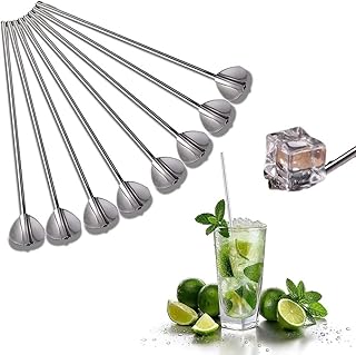 8 Pièces Cuillère à Paille en Acier Inoxydable, Cuillère à Paille Réutilisable Acier Inoxydable, Pailles à Boire Cuillère en Métal, Sûr et Non Toxique, pour Cocktails, Jus, Café, Glaçons